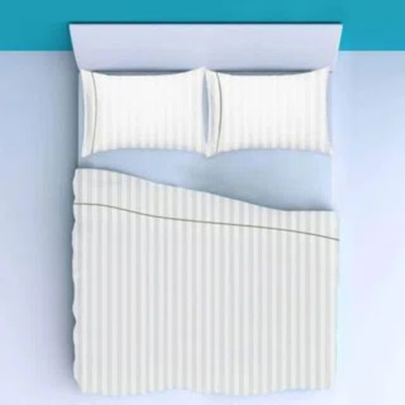 400TC Single Embroidery Sateen Stripe Cotton 4 Piece Sheet Set Fitted Sheet Fits Upto 16" Deep Pocket, Sage Border