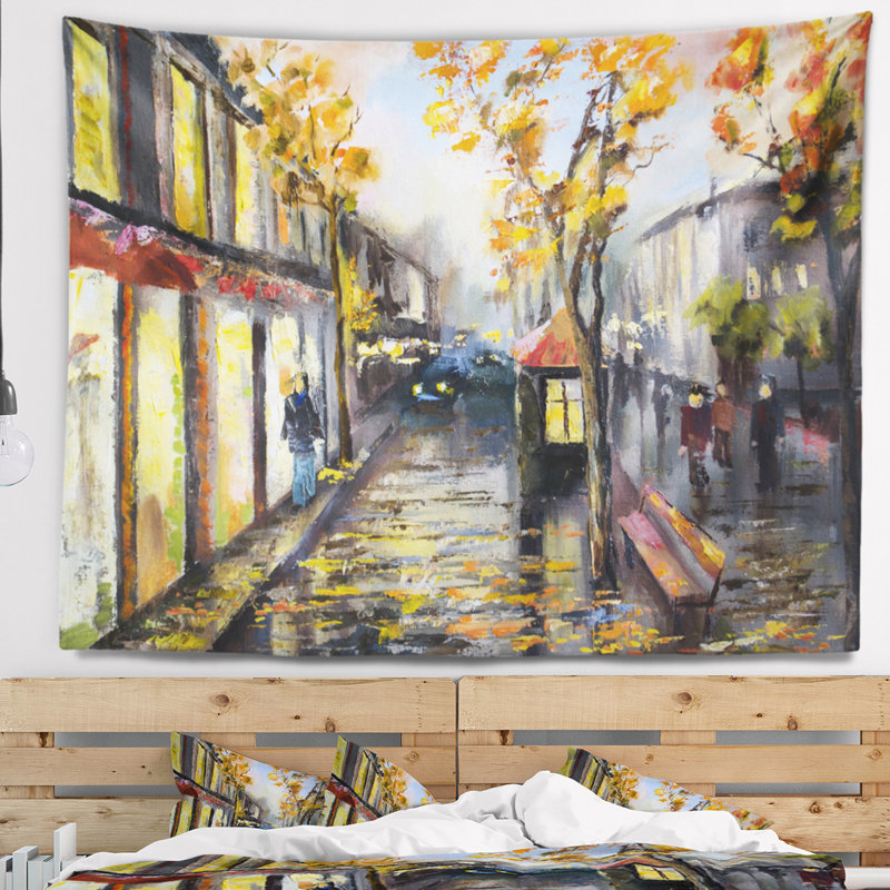 Paysage urbain city en tapisserie d'ombre jaune, H 50 po x l 60 po