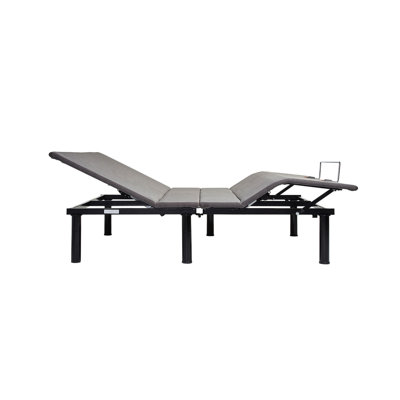 Split King Adjustable Bed Base - Head/foot Up, Quiet Motor, Battery Backup, Wireless Remote, 1 Flat, 2 Memory Settings, Flashlight On Leg Height (12" 8" 4"), Black Fabric + Metal Silent Backup