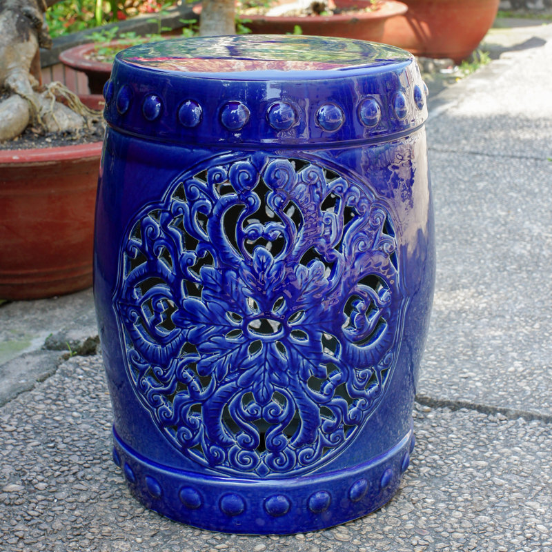Tabouret de jardin en céramique Nieto, Bleu marine