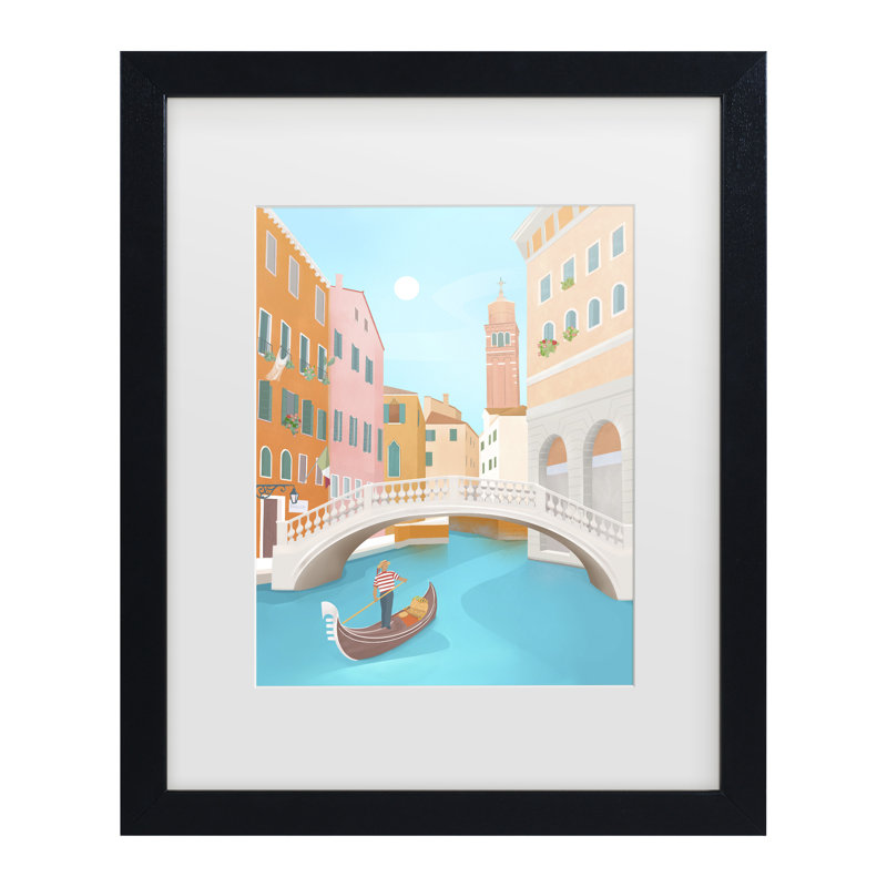 Œuvre encadrée à la bolognique de Venise, Cadre noir, H 13 po x l 16 po