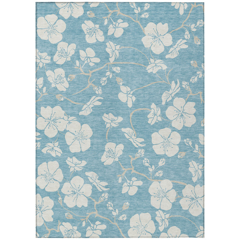 Ensa Blue Washable Indoor-Outdoor Rug - , 5' x 7'6"