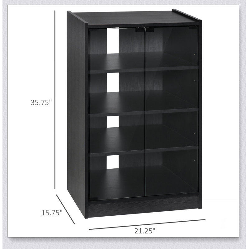 Armoire multimédia à 5 niveaux avec tablettes réglables à 3 niveaux, portes en verre et gestion des câbles