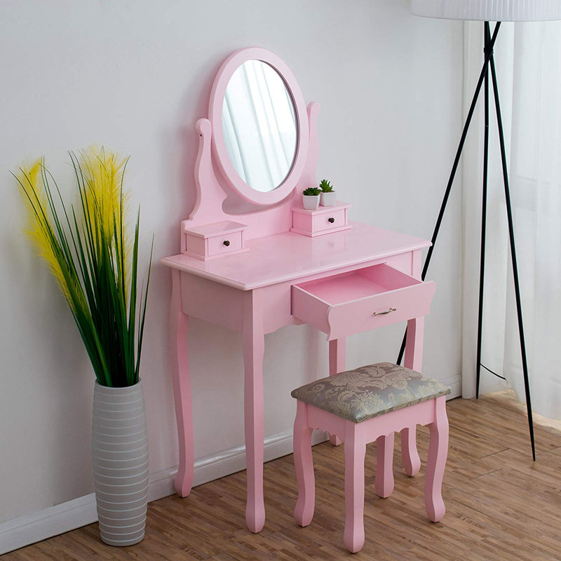 Condit Dressing Table with Mirror, Pink