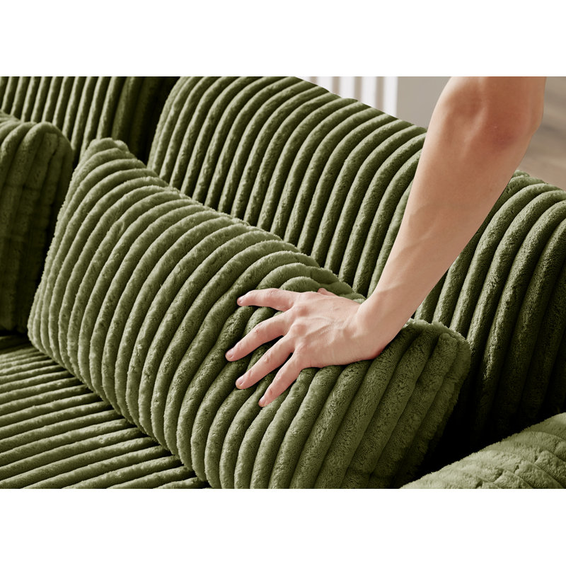 Canapé modulaire 6 pièces Clermeau, Velours côtelé vert