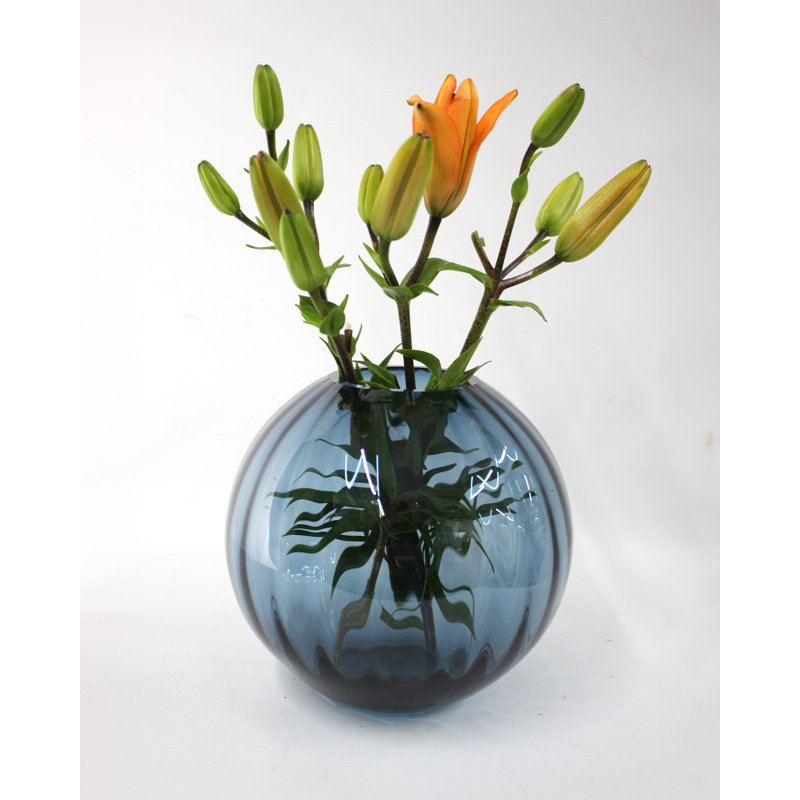 Damaiya Handmade Glass Table Vase, Blue / White / Grey