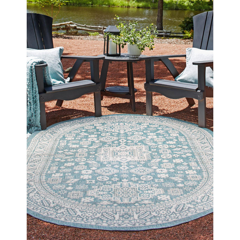 Tapis intérieur / extérieur bleu Danera, Ovale 5 pi 3 po x 7 pi 10 po