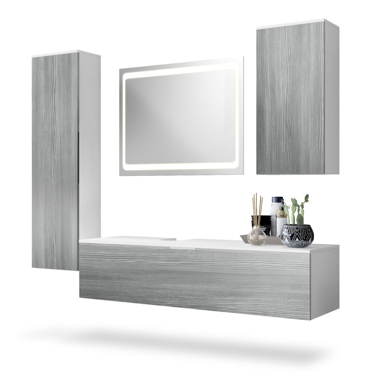 Aariyona 4-Piece Bathroom Furniture Suite, Features a mirror, Avola Anthracite