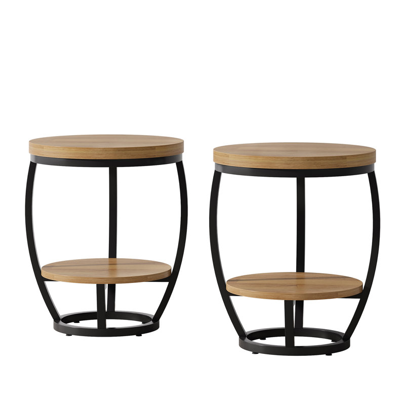 2-Tier Oval Accent Table For Small Spaces, Rustic Wood And Metal Couch End Table, Nightstand For Bedroom Or End Table Living Room(set of 2)