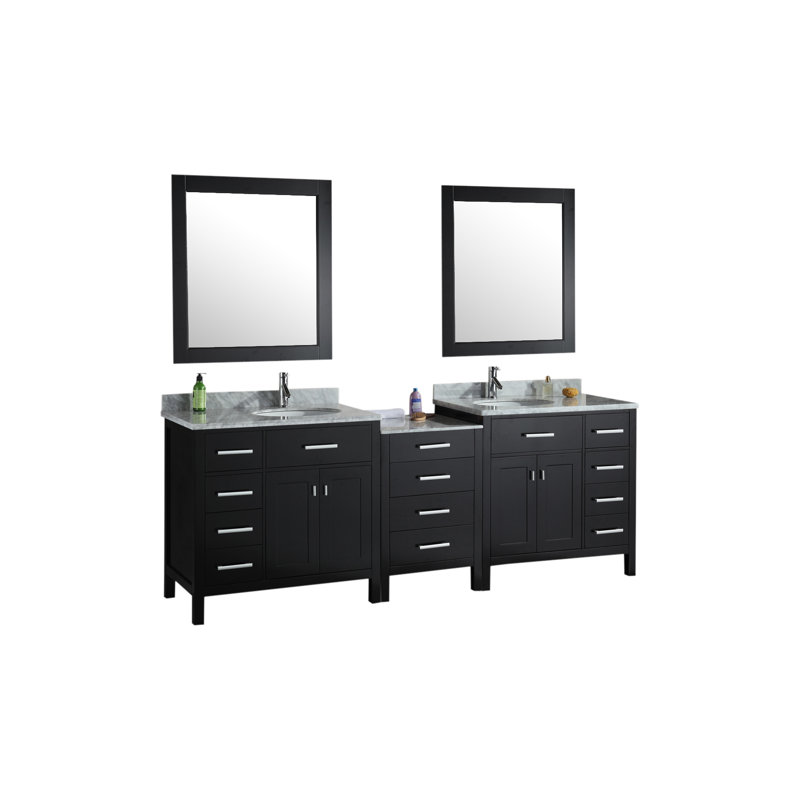 Ensemble de meuble-lavabo de salle de bain double 92 po avec miroir Carrasquillo, Espresso