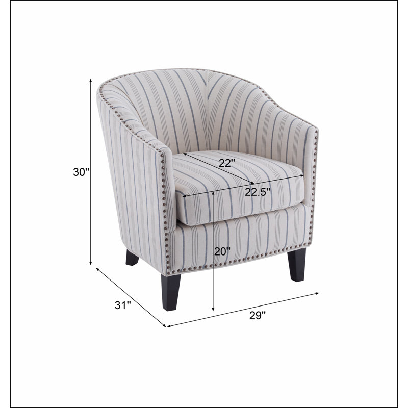 Fauteuil demi-tonneau rembourré à rayures