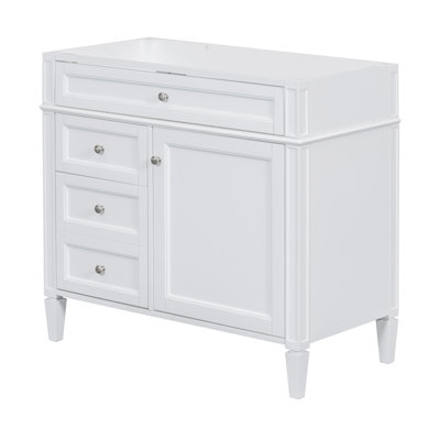 Armoire de salle de bain moderne avec tiroir basculant, rangement spacieux, structure en bois massif - blanc