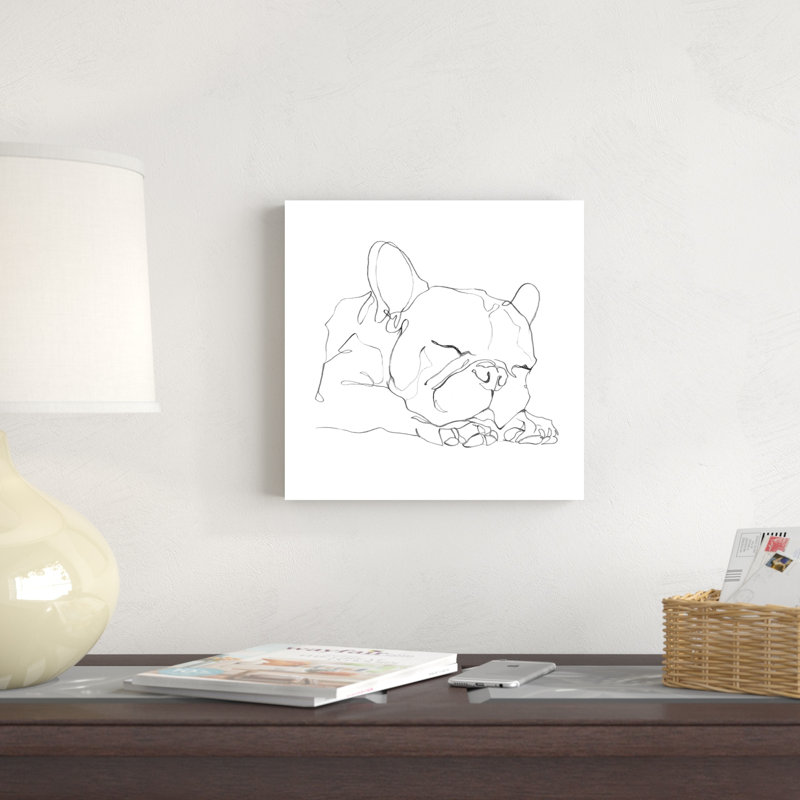 Bouledogue français Contour II, H 12 po x l 12 po, Non, Toile avec cadre érable