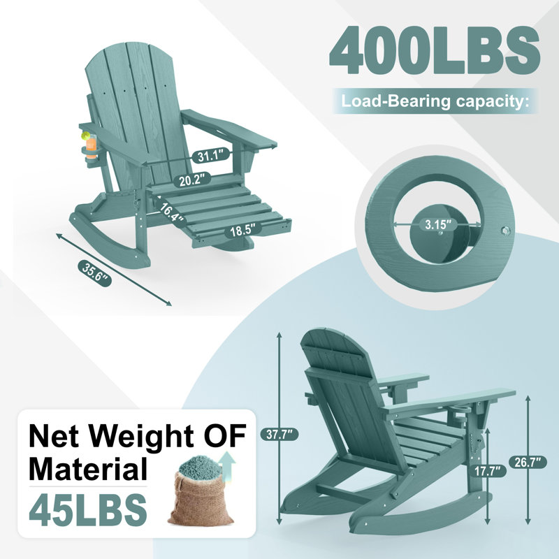 4-in-1 Multifunctional Folding Adirondack Rocking Chair with Retractable Ottoman, Mint Green