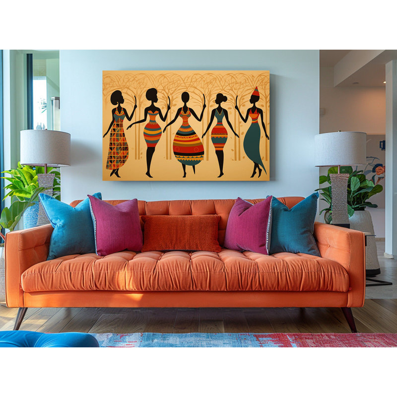 African Ladies Dance Illustration Art Painting Reproduction Canvas Art Prints, 12" H x 18" W