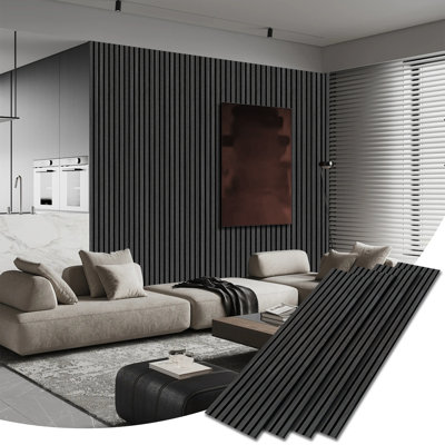 Ensemble de 4 panneaux muraux insonorisés décoratifs en bois véritable de 189 po x 25,2 po à lattes 3D (ensemble de 4)