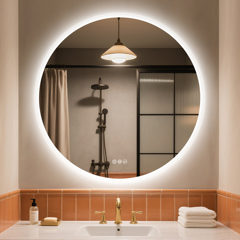 Round Vanity Mirror with Lights, Defogging, Bluetooth, Dimmable Temperature, 31.5" x 31.5"