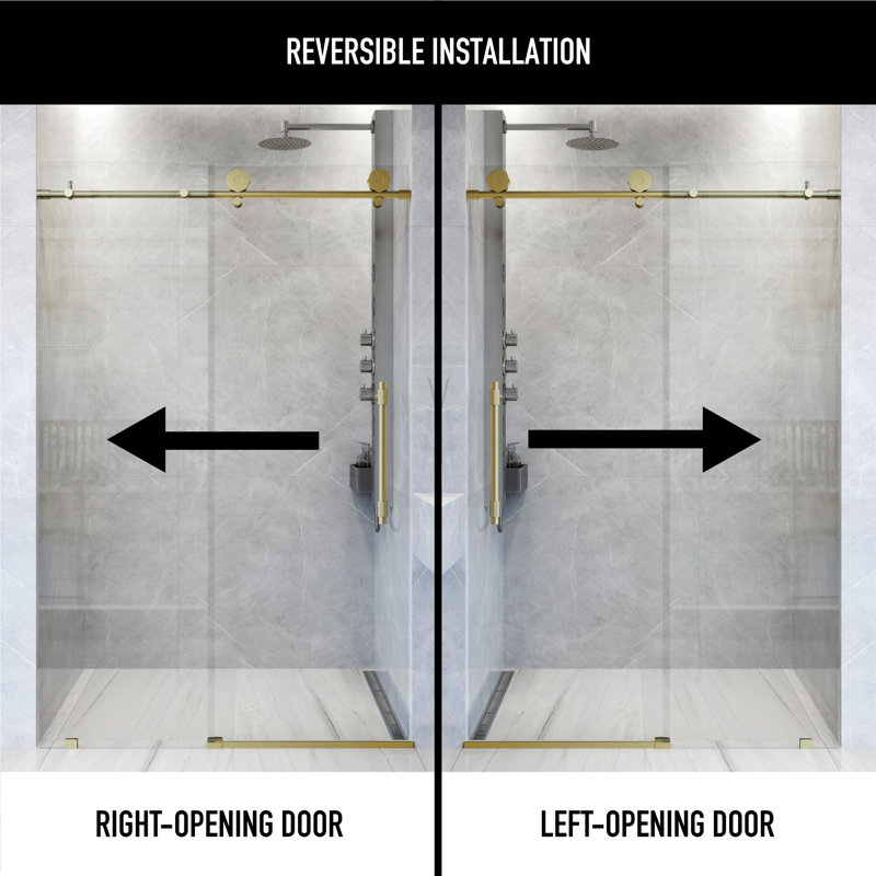 Elan Hart 56-60" W x 76" H Sliding Frameless Shower Door with 3/8" Clear Glass, Matte Brushed Gold