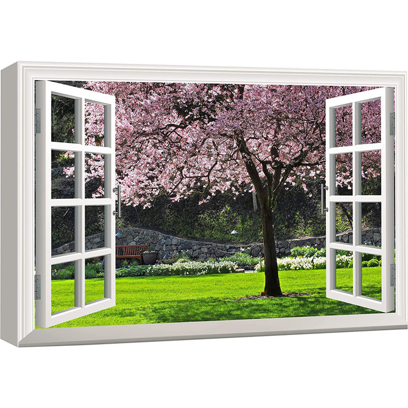 «Window Scenery Cherry Blossom in Spring», impression sur toile tendue