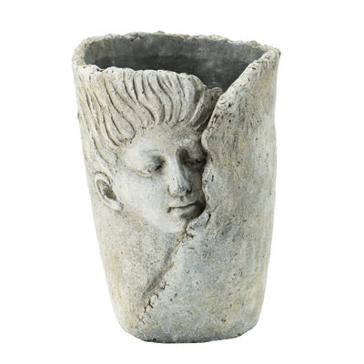 Of 2 Dreaming Profile Cement Planters, 6.5X6x8.5 Inches, Antique Gray Tint, Holds Medium - Sized Flora Securely Sleep Face Crafted, Color, Watertight For Plant Protection