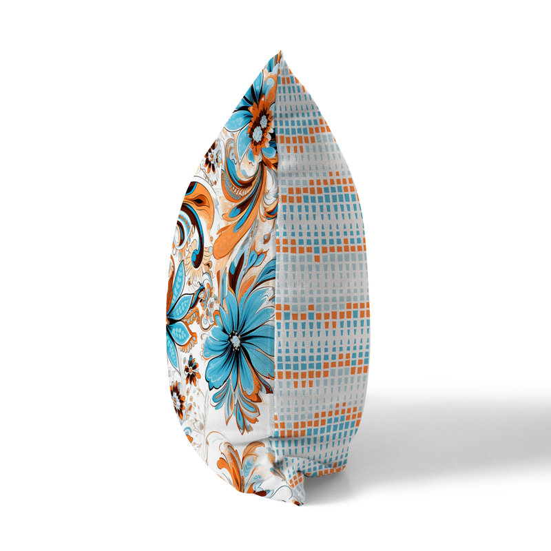 Coussin décoratif réversible Wild Flora Fusion, Motif floral bleu / orange, H 26 po x l 26 po