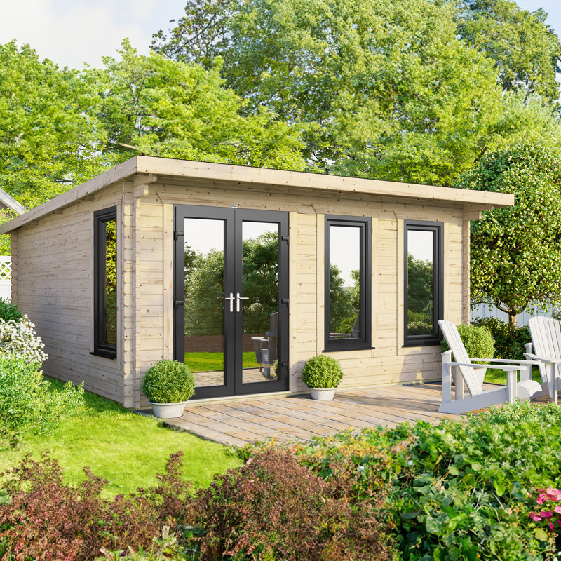 Powersheds 16 x 14ft Pent Log Cabin, Doors to the Left - 44mm