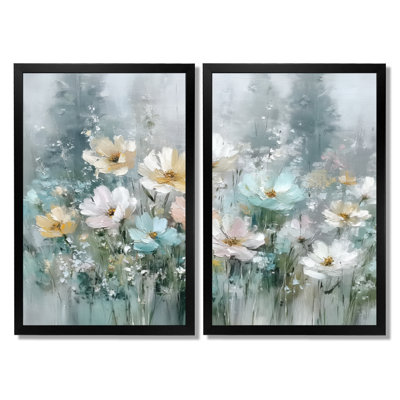 «Yellow Blue Wildflowers In Bloom - Wildflowers», impression sur toile à motif floral jaune 2 pièces