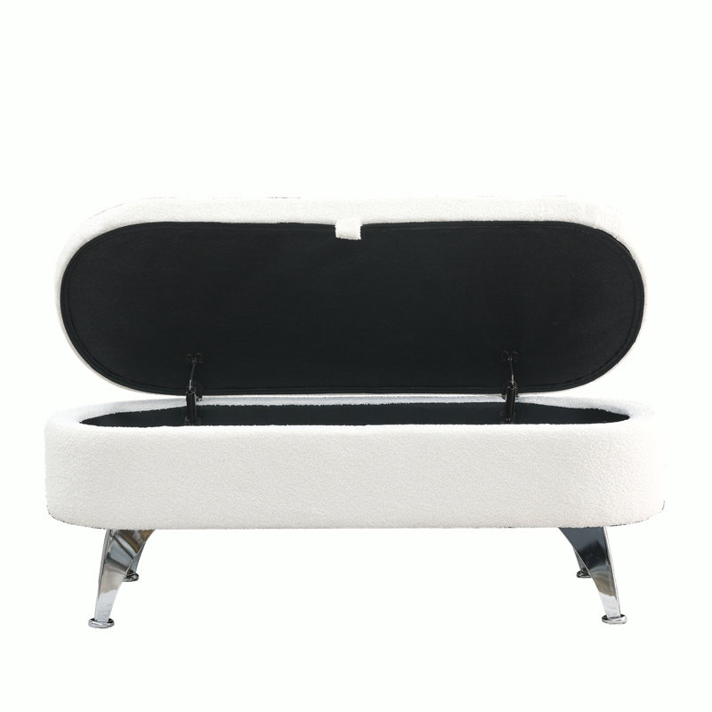 Banc de rangement avec repose-pieds 45,5 pouces, Ours en peluche ivoire