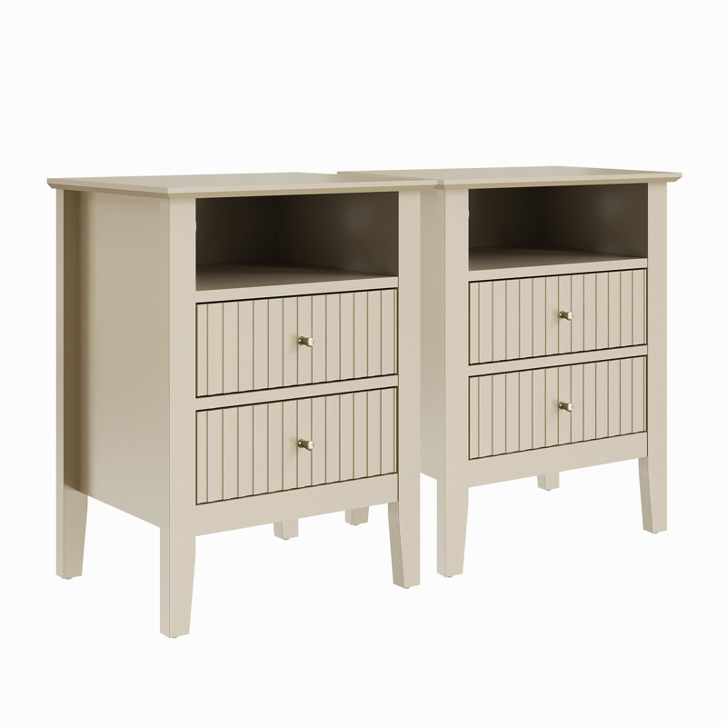 Amberrae 2 Drawer Bedside Table, Beige 