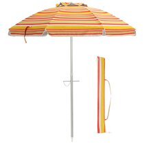 Arrowhead Outdoor 8ft Portable Beach Umbrella & Folding Table, Wind Stabilization Vent, Adjustable Tilt, Stakes & Anchor Included, 6 Cup Holders, Ubf