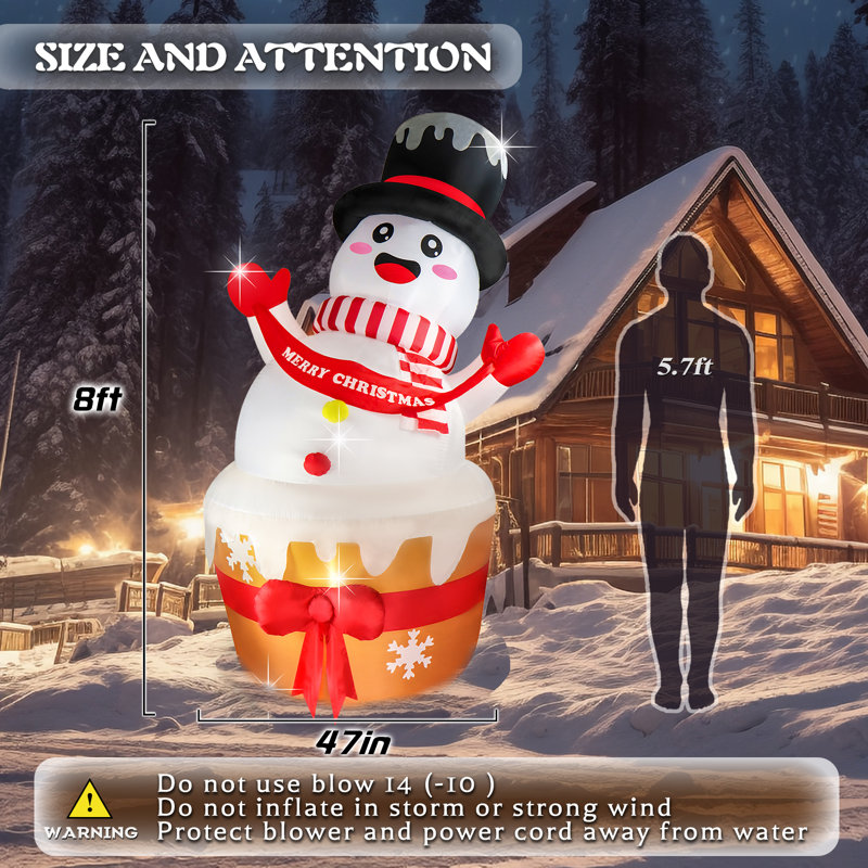 Décorations de jardin gonflables géantes de 8 pi avec bonhomme de neige géant de Noël pour Noël