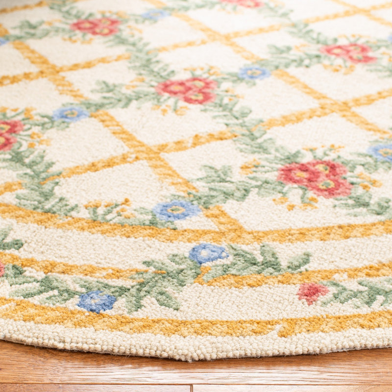 Tapis en laine crocheté à la main Kinchen, Rond 5 pi 6 po