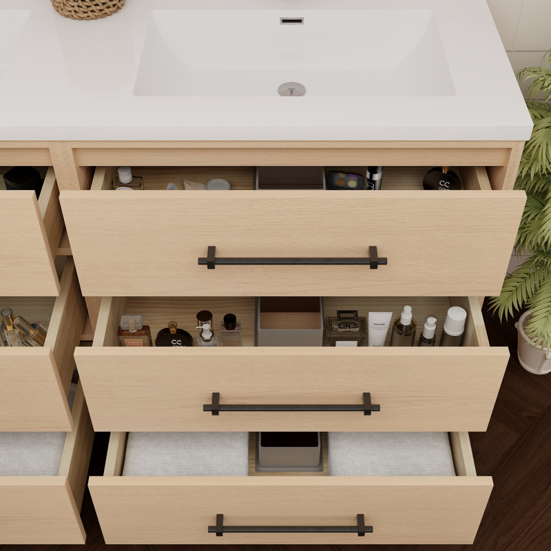 Victoria 58.9'' Double Bathroom Vanity with Acrylic Top, Yellow Oak