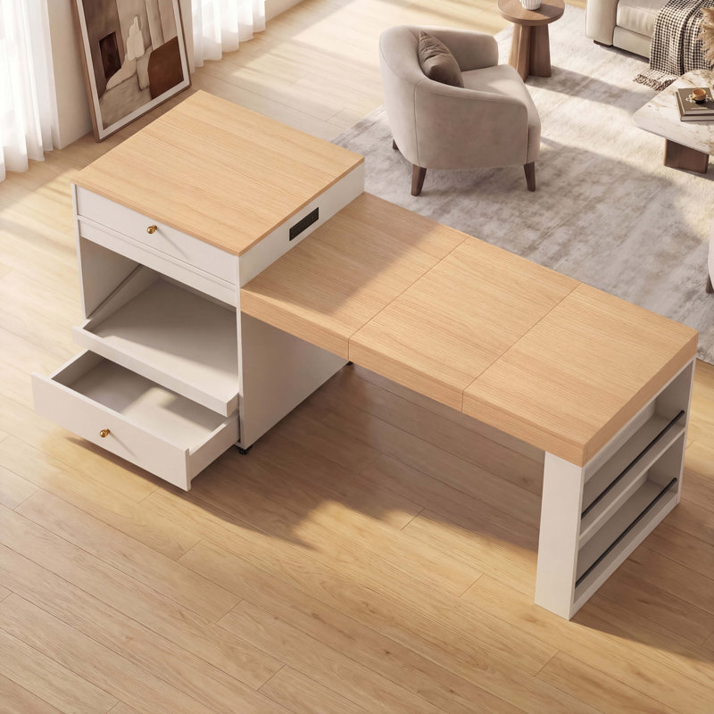 Îlot de cuisine 78,8 po avec table de salle à manger extensible à 3 niveaux, Blanc