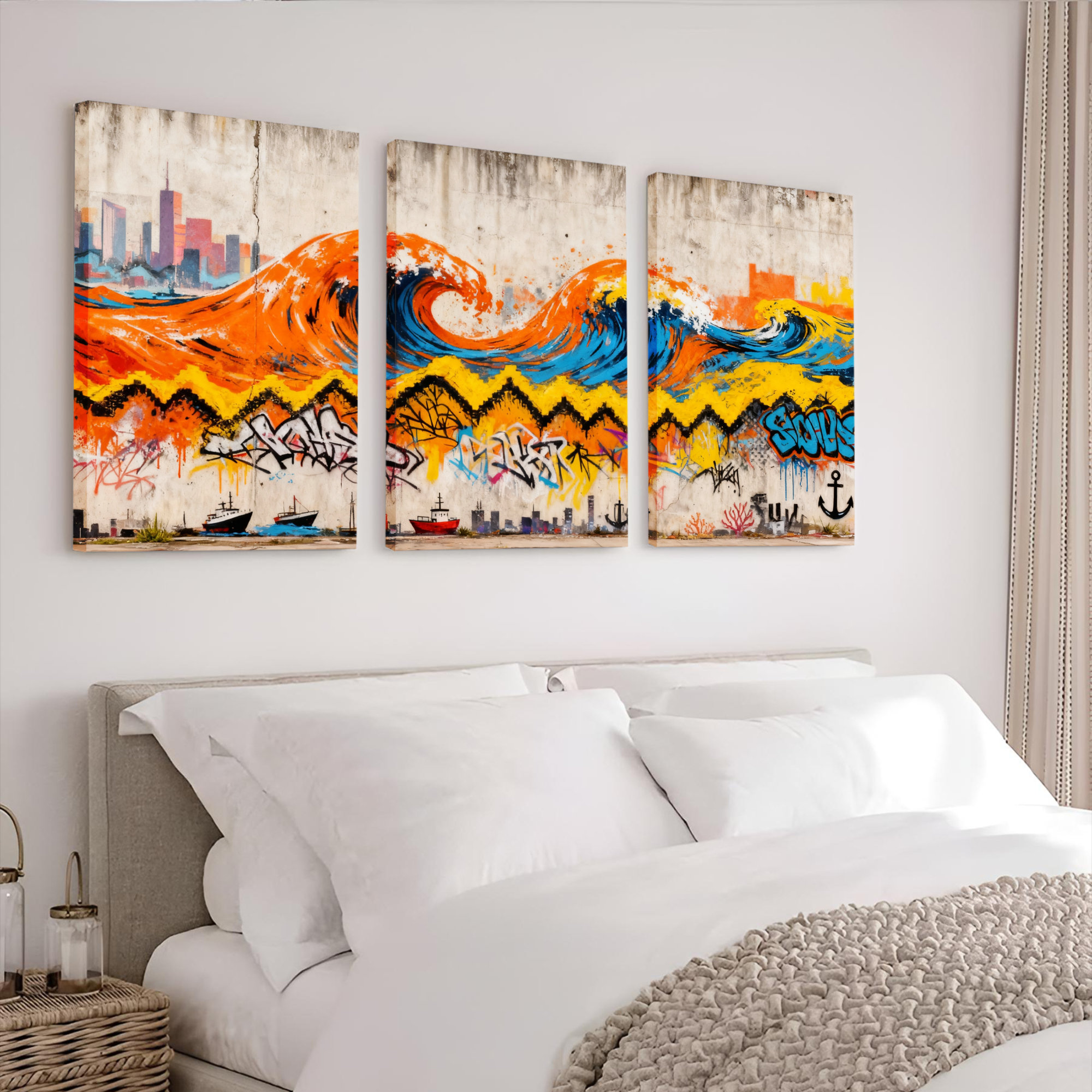 Winston Porter Urban Graffiti Wave Cityscape Canvas Wrapped Wall Art ...