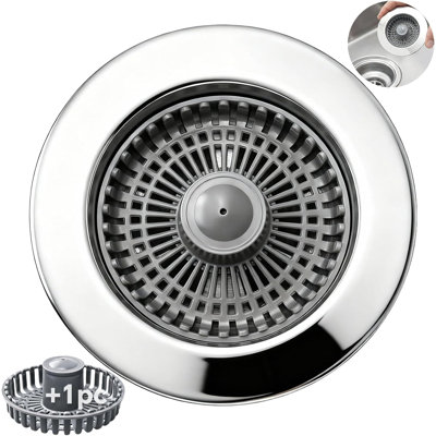 Bouchon d'évier escamotable en laiton massif 3 en 1 avec panier double filtrant pour bondes d'évier standard américain de 3 1/2 pouces