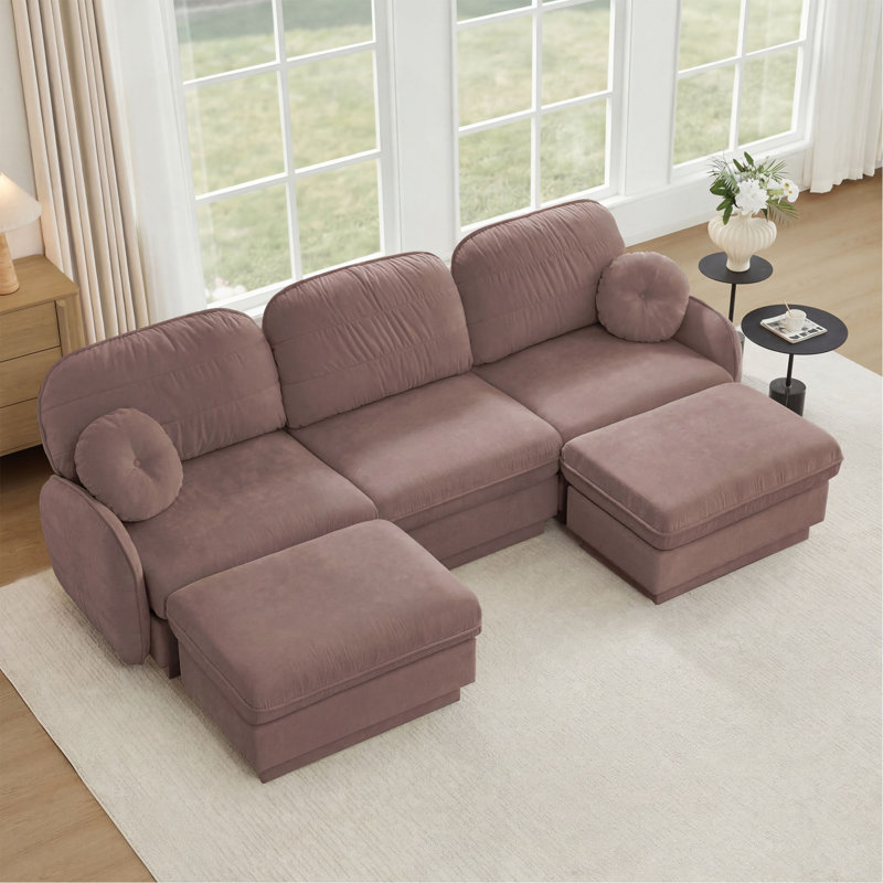 Canapé surdimensionné en U de 105 po en chenille, canapé à assise profonde avec repose-pieds mobile, coussins ronds exquis et coussins de dossier matelassés, pieds de cadre de base encastrés, assemblage facile