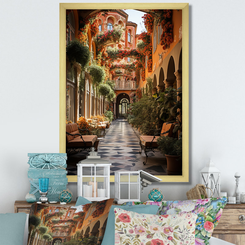 Espagnole, art mural espagnol, reproduction de paysage hacienda - Arabu espagnol hacienda, Encadrement doré