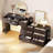 Dresser For Bedroom With Charging Station And LED Light, 67" Rotatable Vanity Desk With LED Light And Side Pockets, Makeup Table With 10 Fabric Drawers, Modern Home Office Desks-1640528366