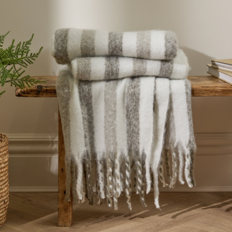 Beechwood Machine Woven Throw Blanket, Grey/White Striped