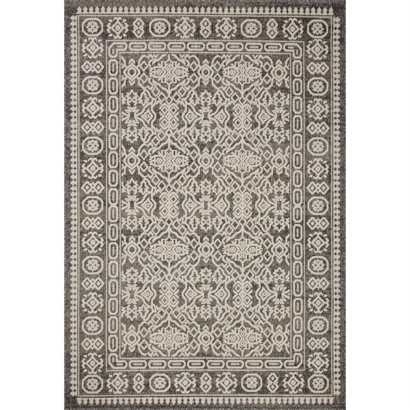 Paier Geometric Pebble/Ivory Indoor/Outdoor Area Rug, Rectangle 7'10" x 10'10"