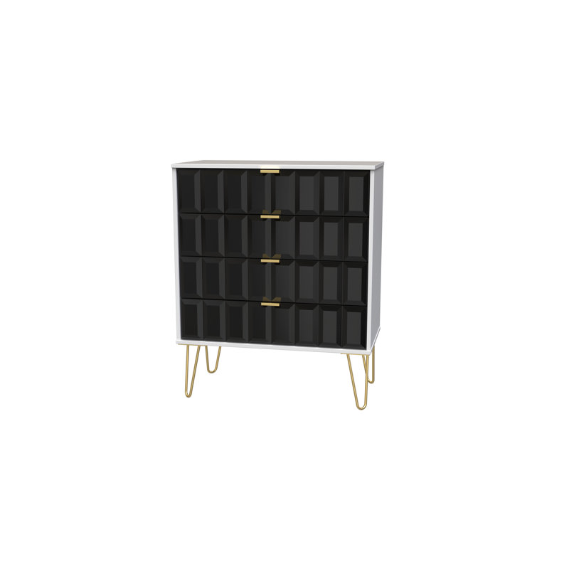 Fully Assembled Alaynia 4 - Drawer Chest of Drawers, Deep Black