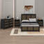 Ensemble de chambre à coucher 4 pièces, lit plateforme de ferme avec décoration en bois, table de chevet et commode avec poignée en métal-112402304-112402307