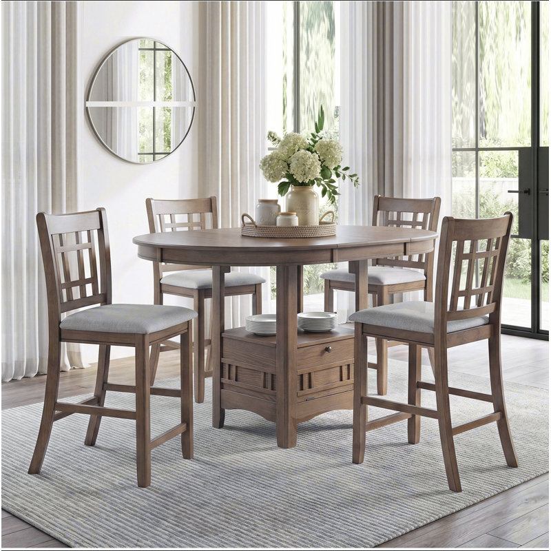 Table de salle à manger à hauteur de comptoir 5 pièces Table ronde extensible ovale et chaises, 5