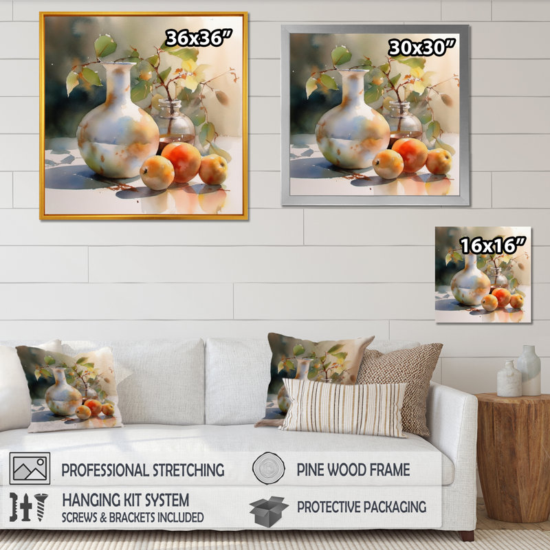 Simple Nature morte fruits et pichets I - art mural de cuisine, H 24 po x l 24 po x P 1 po