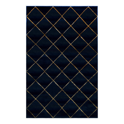 Latitude Run® Checks Nikica Rug Navy Blue and Gold