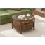 Table basse ronde en bois massif avec plateau de rangement en verre massif, table de centre circulaire moderne Mid-Century à 2 niveaux, table basse en bois de noyer pour le salon