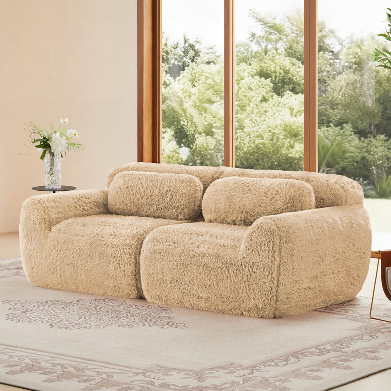 Canapé 2 places moelleux en tissu moelleux, Kaki pâle