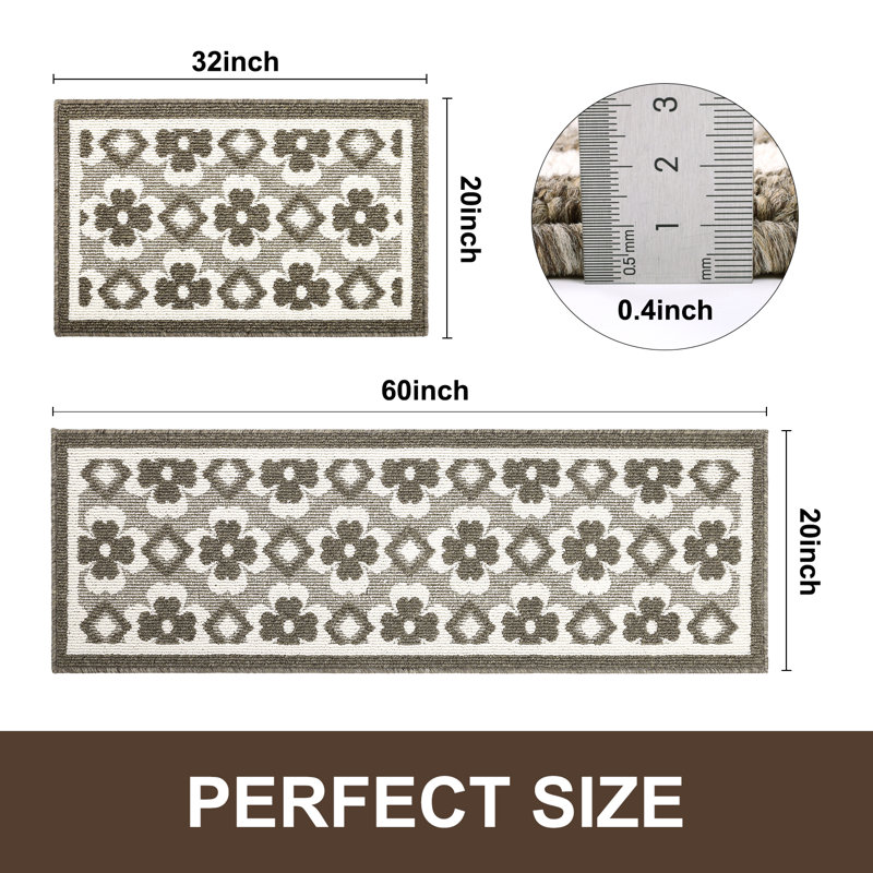 Tapis de couloir antidérapant à poils longs et courts (ensemble de 2), Beige