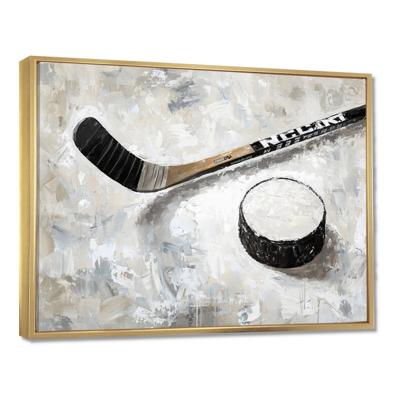 Décoration murale Hockey Puck and Stick II - Hockey, H 12 po x l 20 po, Impression dans un cadre flottant sans passe-parto
